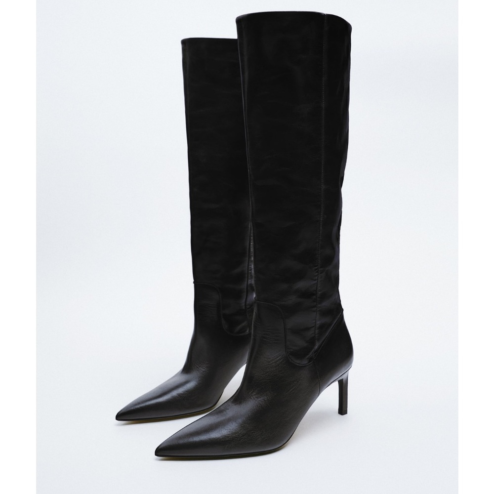 NWT | Heeled Knee High Leather Boots